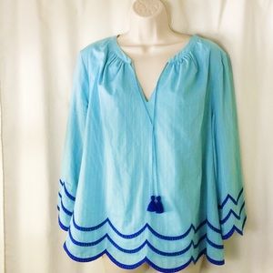 Boden Blue peasant blouse size 14